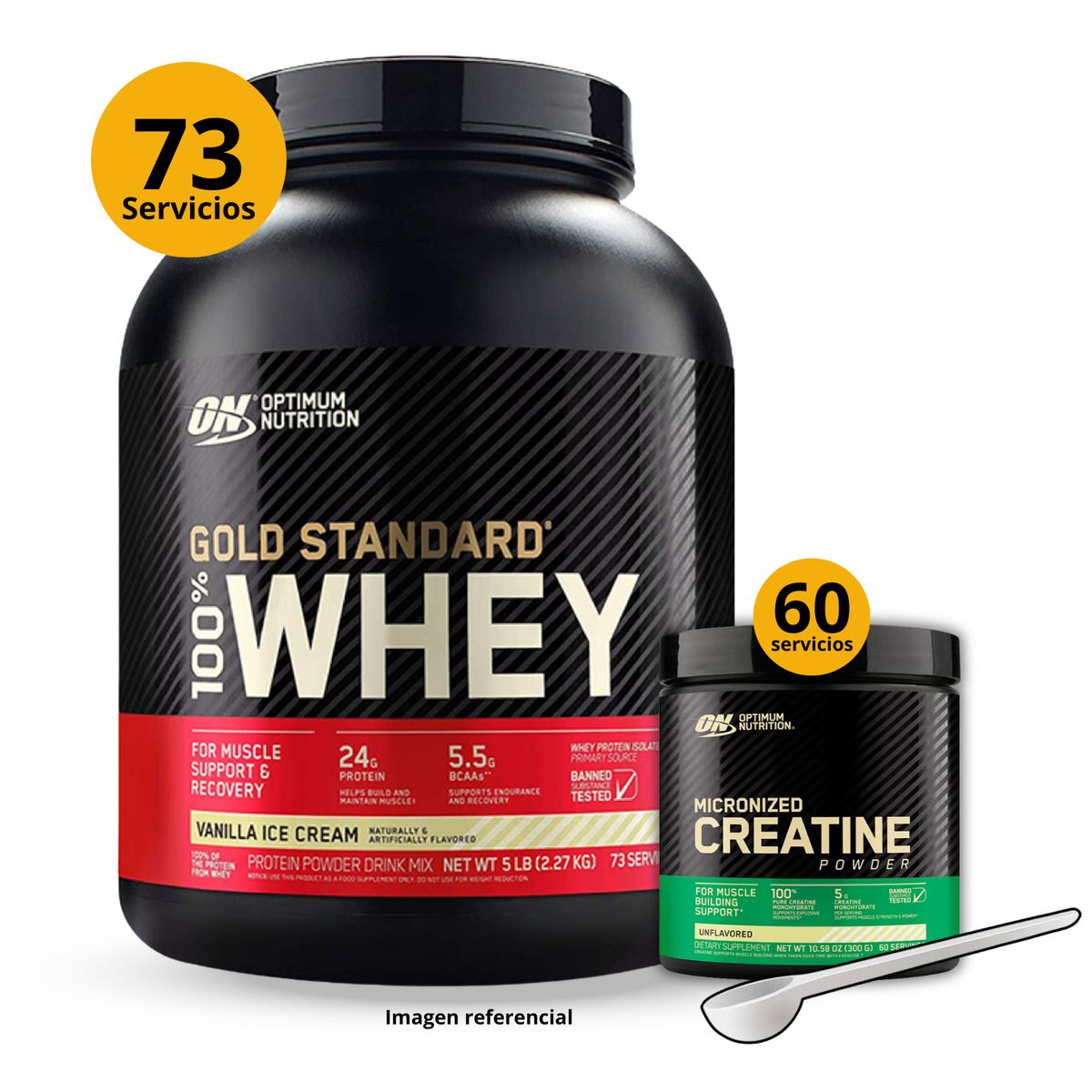 Universe Nutrition - Proteína Gold standard whey de 5lb Vainilla + Creatina Optimum Nutrition de 300gr