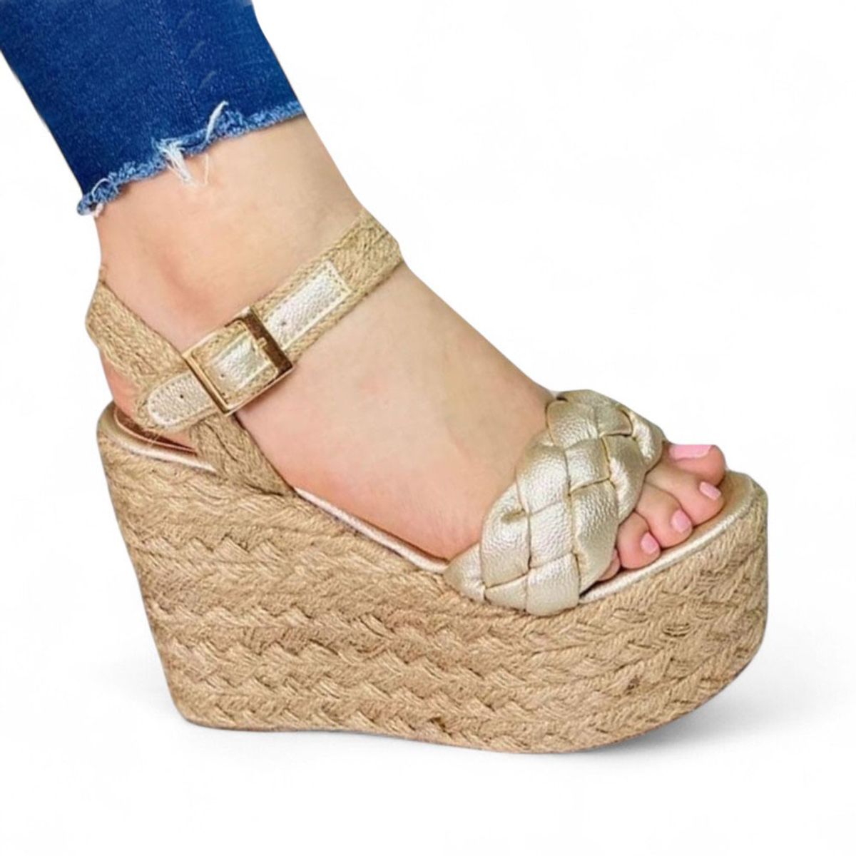 GENERICO - Sandalia Mujer Alto X9 Yute 2086-55 Color Dorado