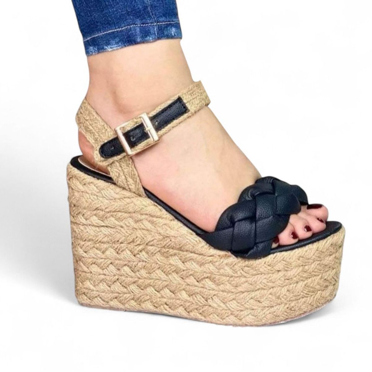 GENERICO - Sandalia Mujer Alto X9 Yute 2086-55 Color Negro