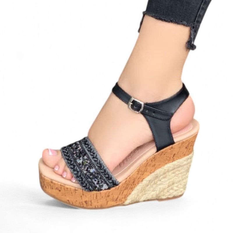 GENERICO - Sandalia Mujer Yute Mixto Alto X9 2086L-55 Color Negro