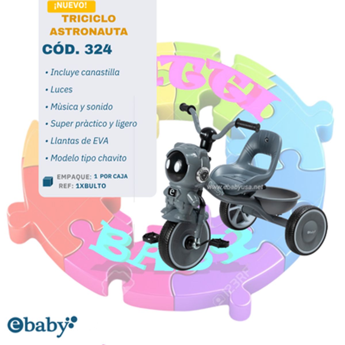 EBABY - TRICICLO ASTRONAUTA - COD324-GRIS