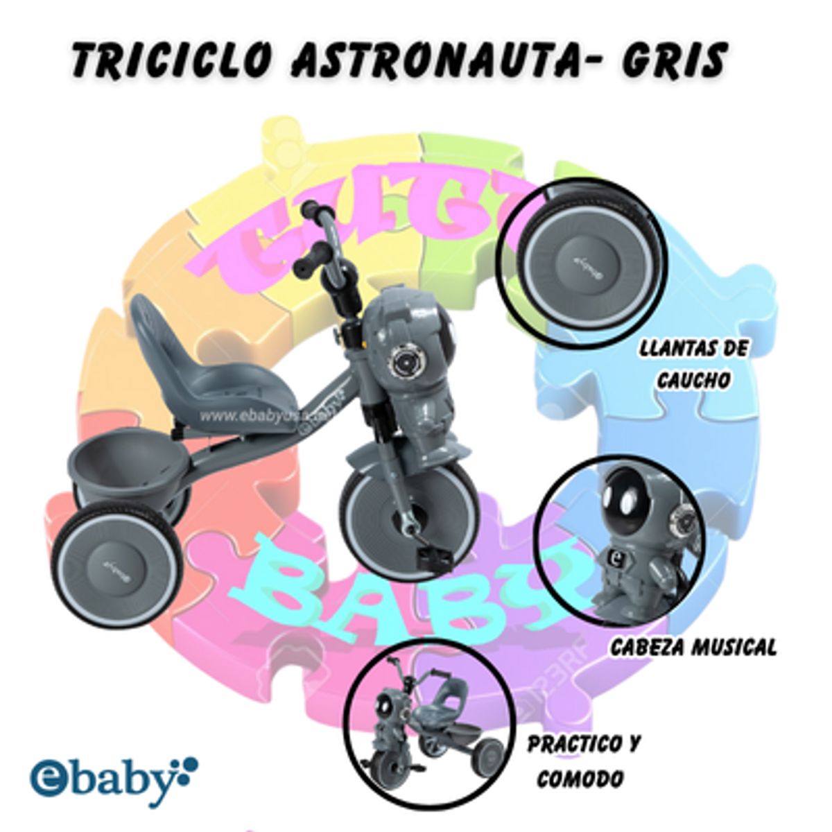 EBABY - TRICICLO ASTRONAUTA - COD324-GRIS