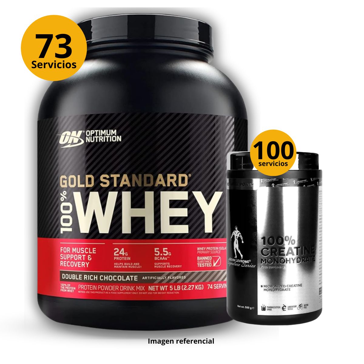 UNIVERSE NUTRITION - Proteína Gold standard whey de 5lb Chocolate + Creatina Kevin Levrone de 500gr