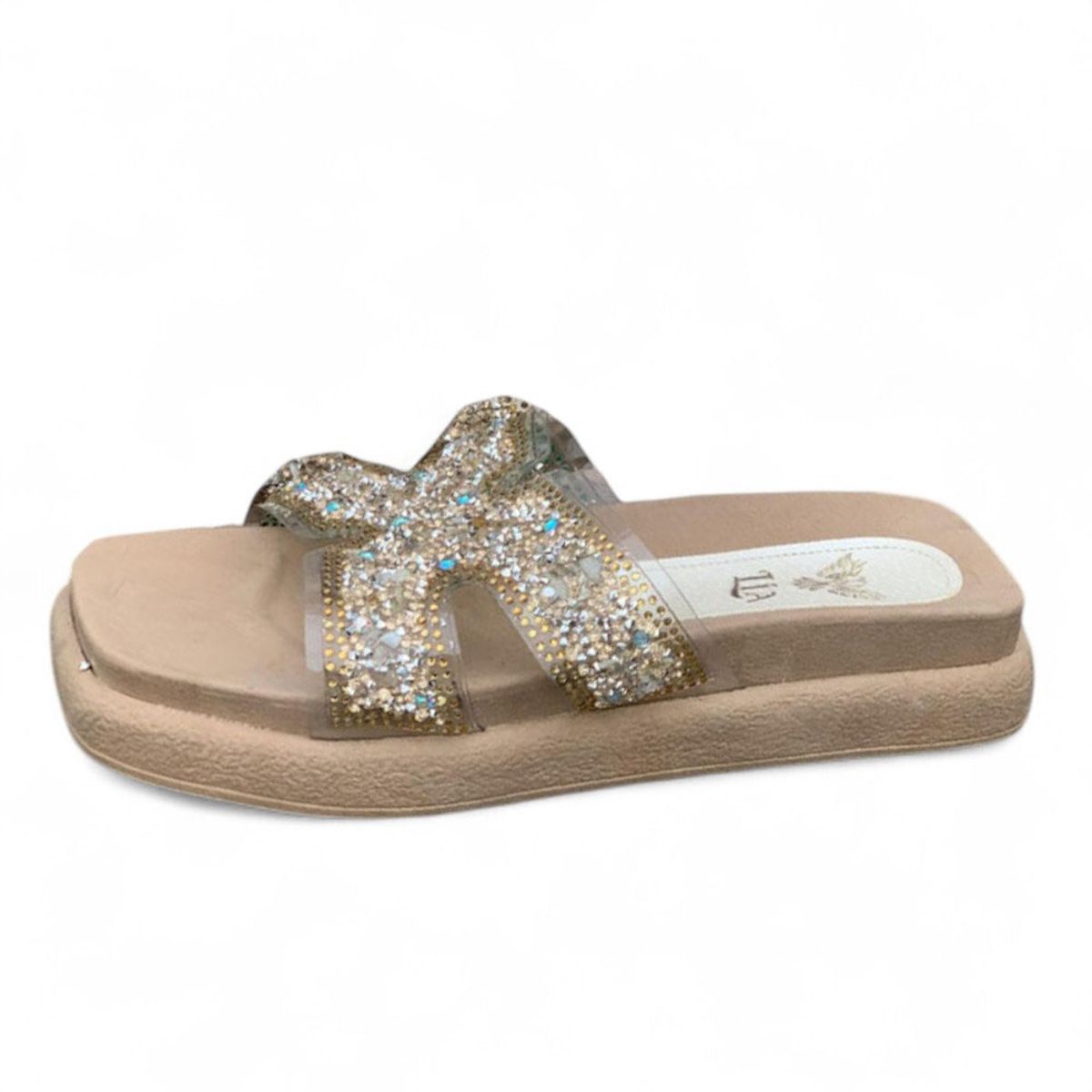 GENERICO - Sandalia Mujer Alto X3 Brillitos 2086L-48 Color Beige