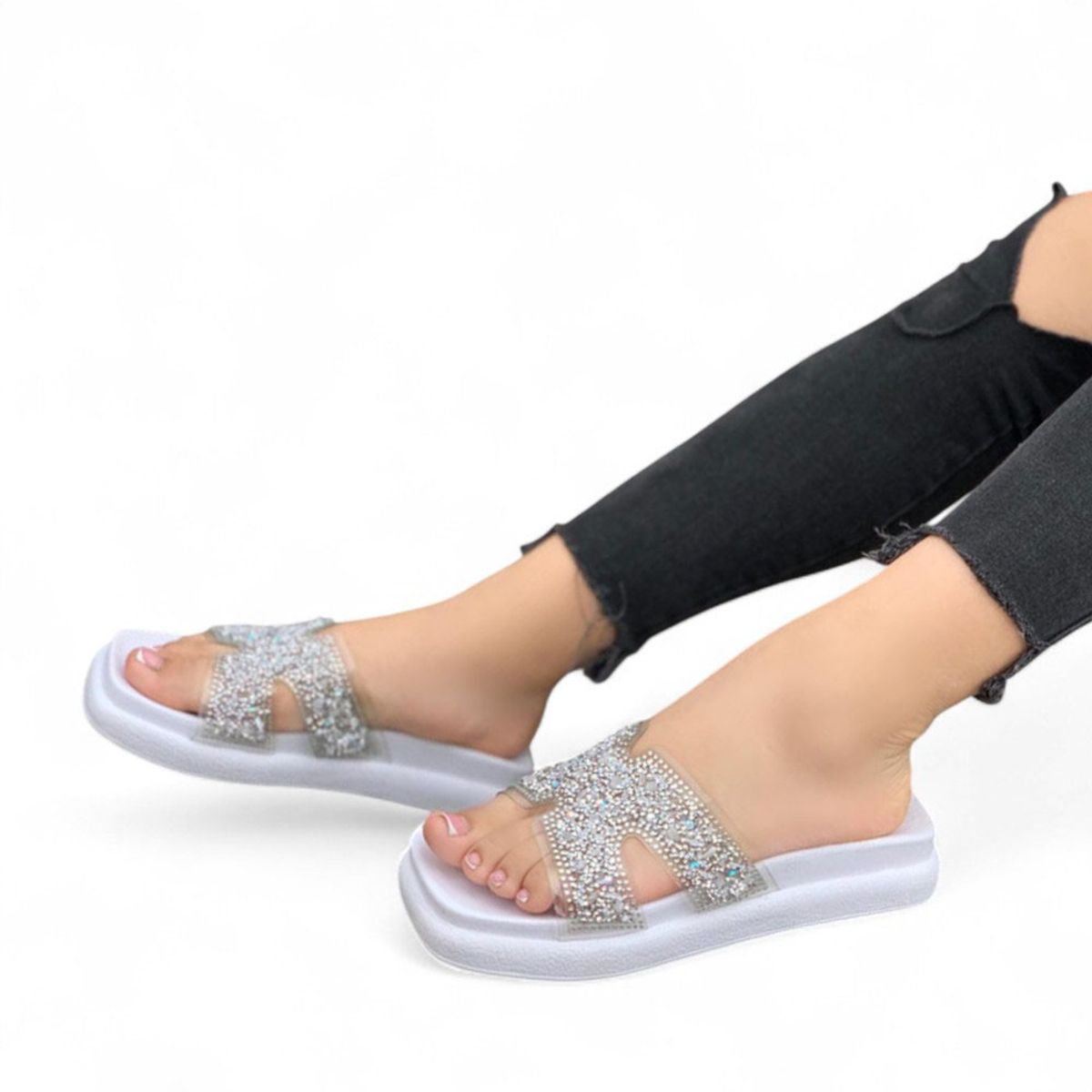 GENERICO - Sandalia Mujer Alto X3 Brillitos 2086L-48 Color Blanco