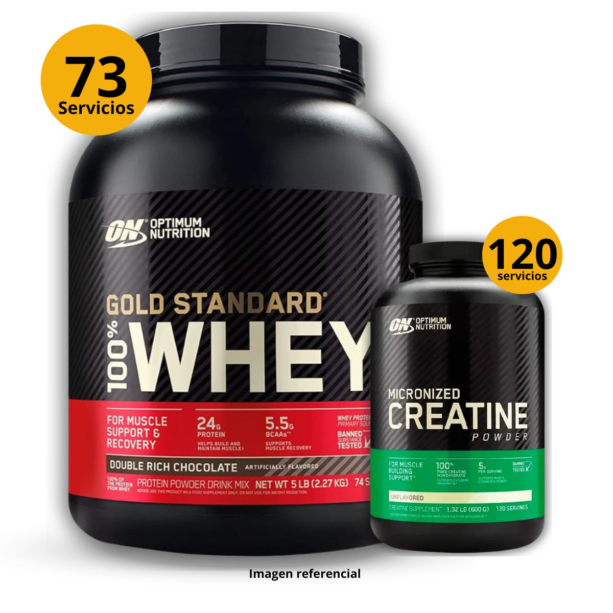 UNIVERSE NUTRITION - Proteína Gold standard whey de 5lb Chocolate + Creatina Optimum Nutrition de 600gr
