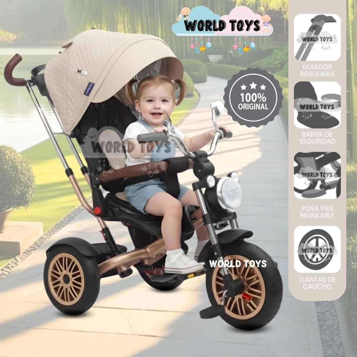BABY - Triciclo Guiador Giratorio MAX «ROADSTER» USB Beige