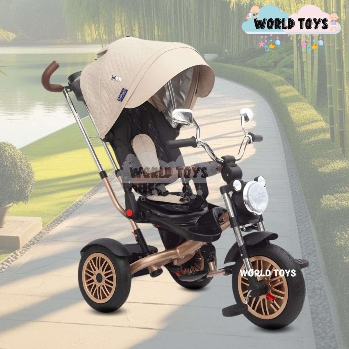 BABY - Triciclo Guiador Giratorio MAX «ROADSTER» USB Beige