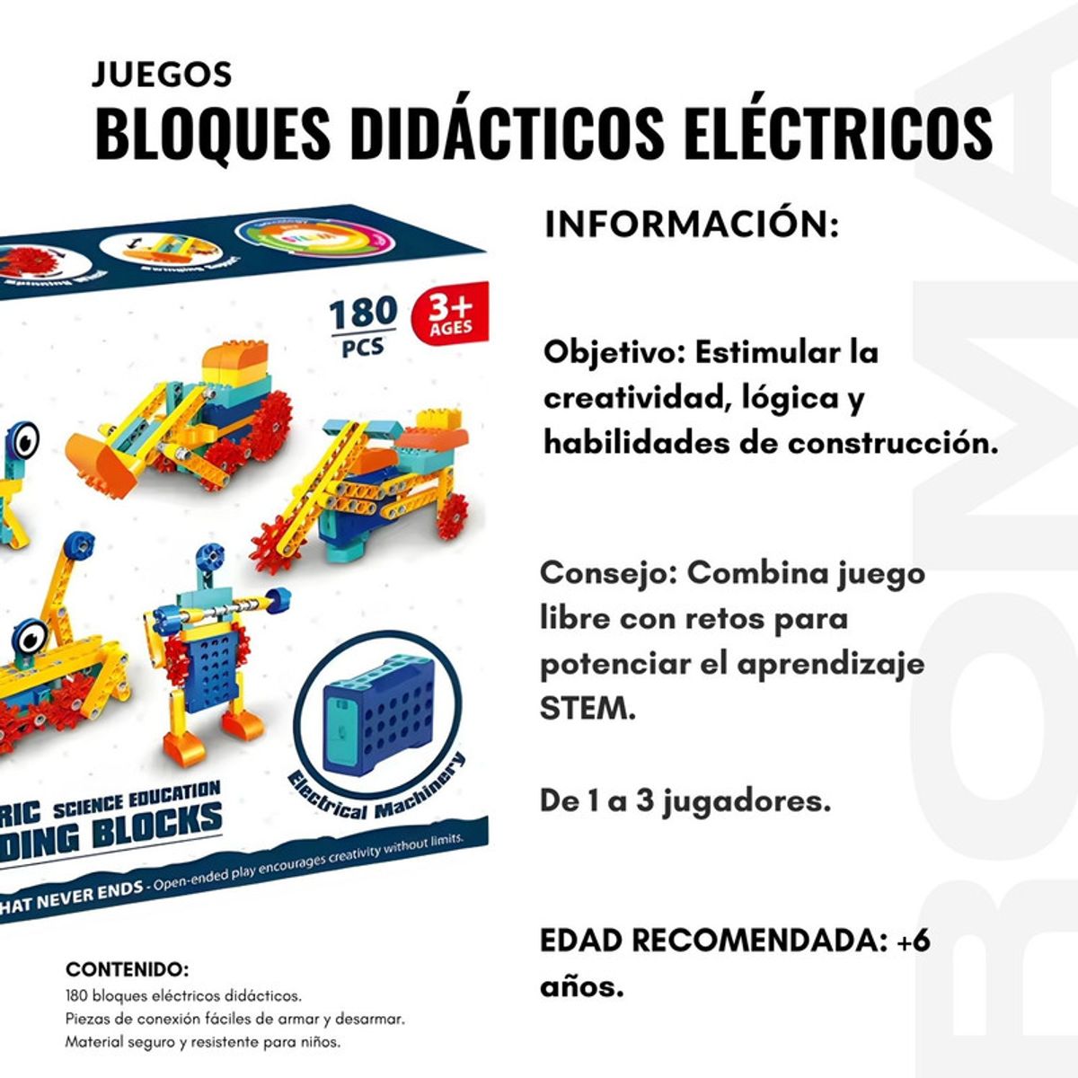 GENERICO - BLOQUES DIDÁCTICOS ELÉCTRICOS 180 PIEZAS JUEGO DIDÁCTICO