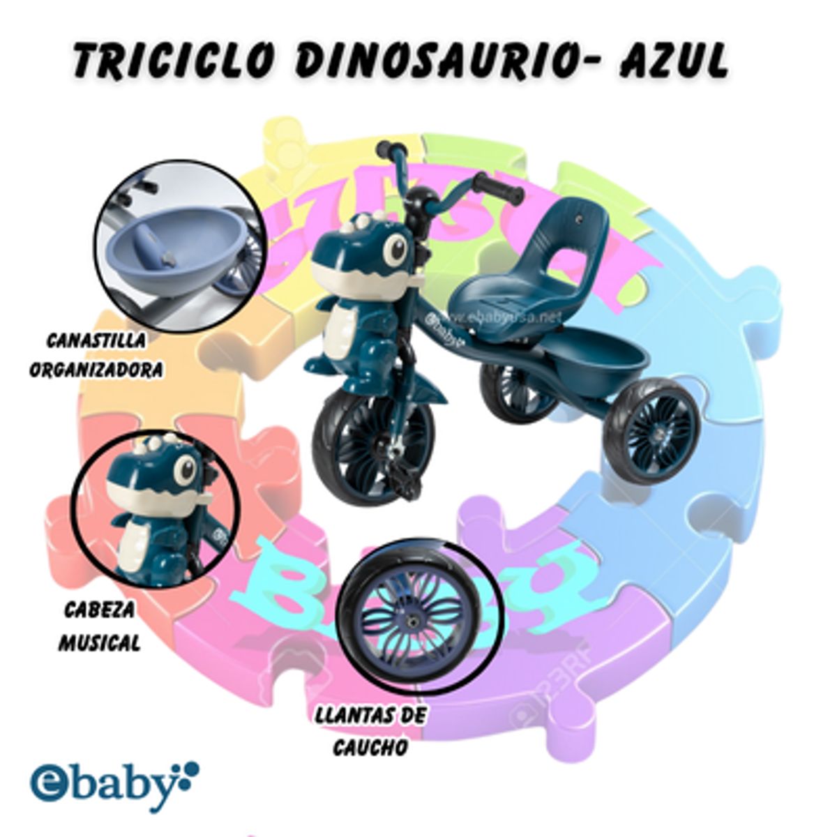 EBABY - TRICICLO CHAVITO  DINOSAURIO MUSICAL Y LUCES COD329- AZUL