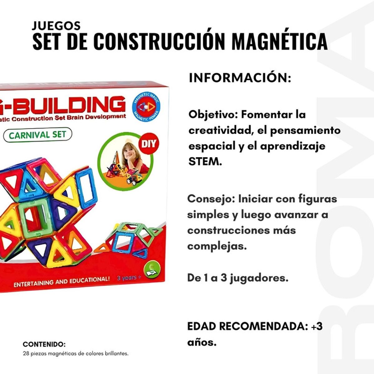 GENERICO - SET DE CONSTRUCCIÓN MAGNÉTICA 28 PIEZAS JUEGO DIDÁCTICO