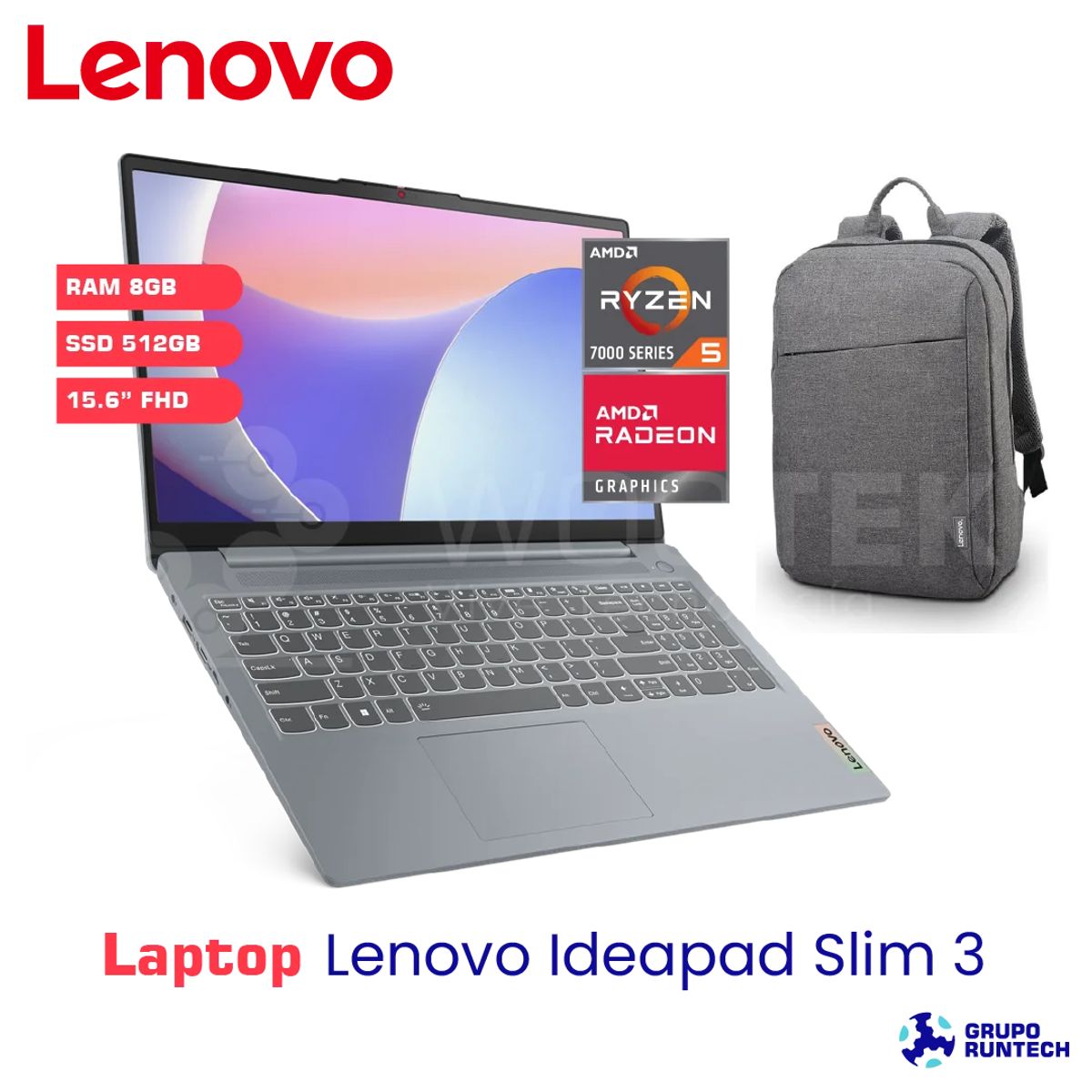 LENOVO - Laptop Lenovo Ideapad Slim 3 15amn8 Amd Ryzen 5 7520u, 8gb, ssd 512gb, 15.6" Fhd + mochila