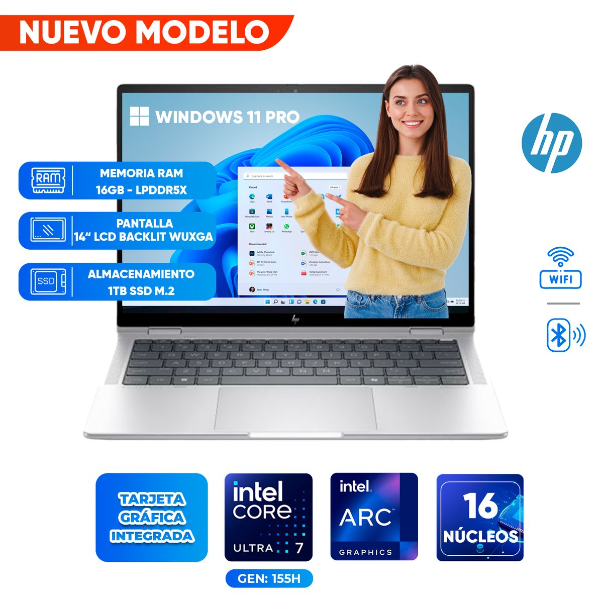 HP - Laptop HP Elite x360 1040 G11, Core Ultra 7-155H, 16GB LPDDR5x, 1TB SSD, 14 LCD WUXGA UWVA