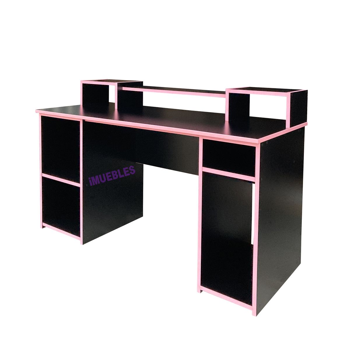 TEMEL - Escritorio GAMER Negro Rosado en Melamina Mesa Gamer Juegos