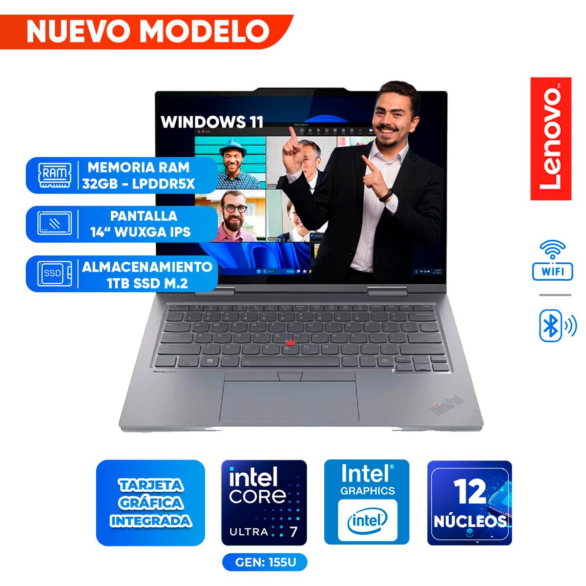 LENOVO - Laptop LENOVO Thinkpad X1 2-in-1 Gen 9, Core Ultra 7 155U, 32GB LPDDR5x, 1TB SSD, 14 WUXGA IPS