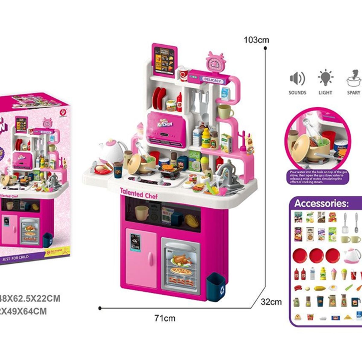 GENERICO - Cocina Infantil Juego con  Luz, Sonido Y Agua 115 piezas