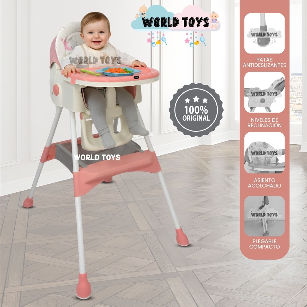 BABY - Silla de Comer Didactico «ARIS» con juguete Pink