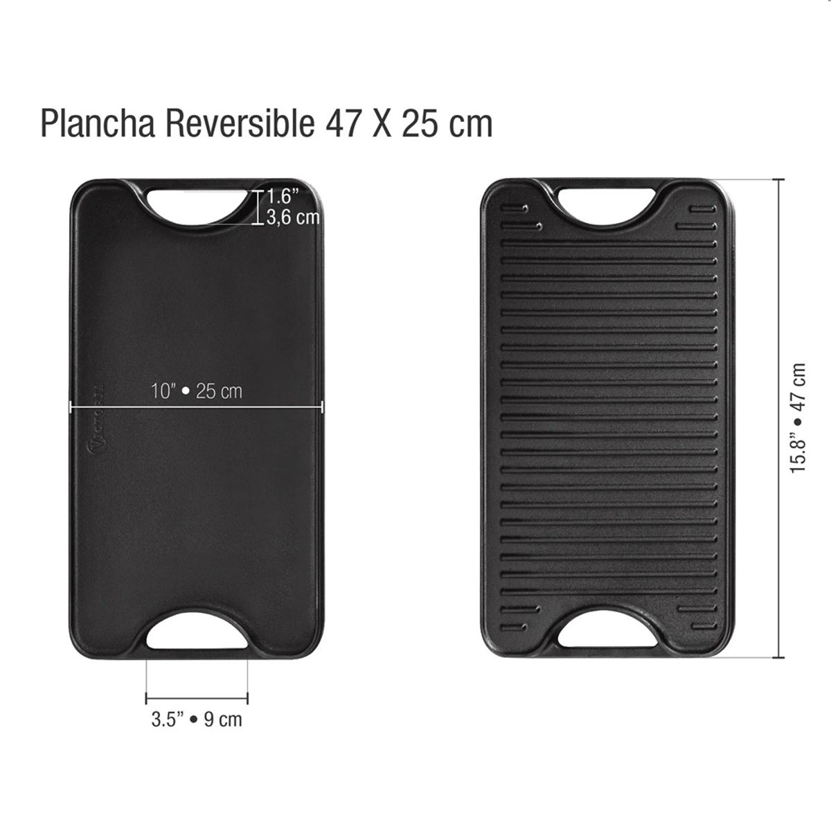 VICTORIA - PLANCHA ASADORA VICTORIA DE HIERRO FUNDIDO REVERSIBLE CURADA 47 X 25 CM