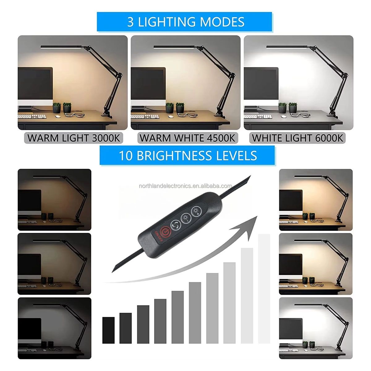 SEISA - Luz De Escritorio Lampara Led Plegable Metal 12W