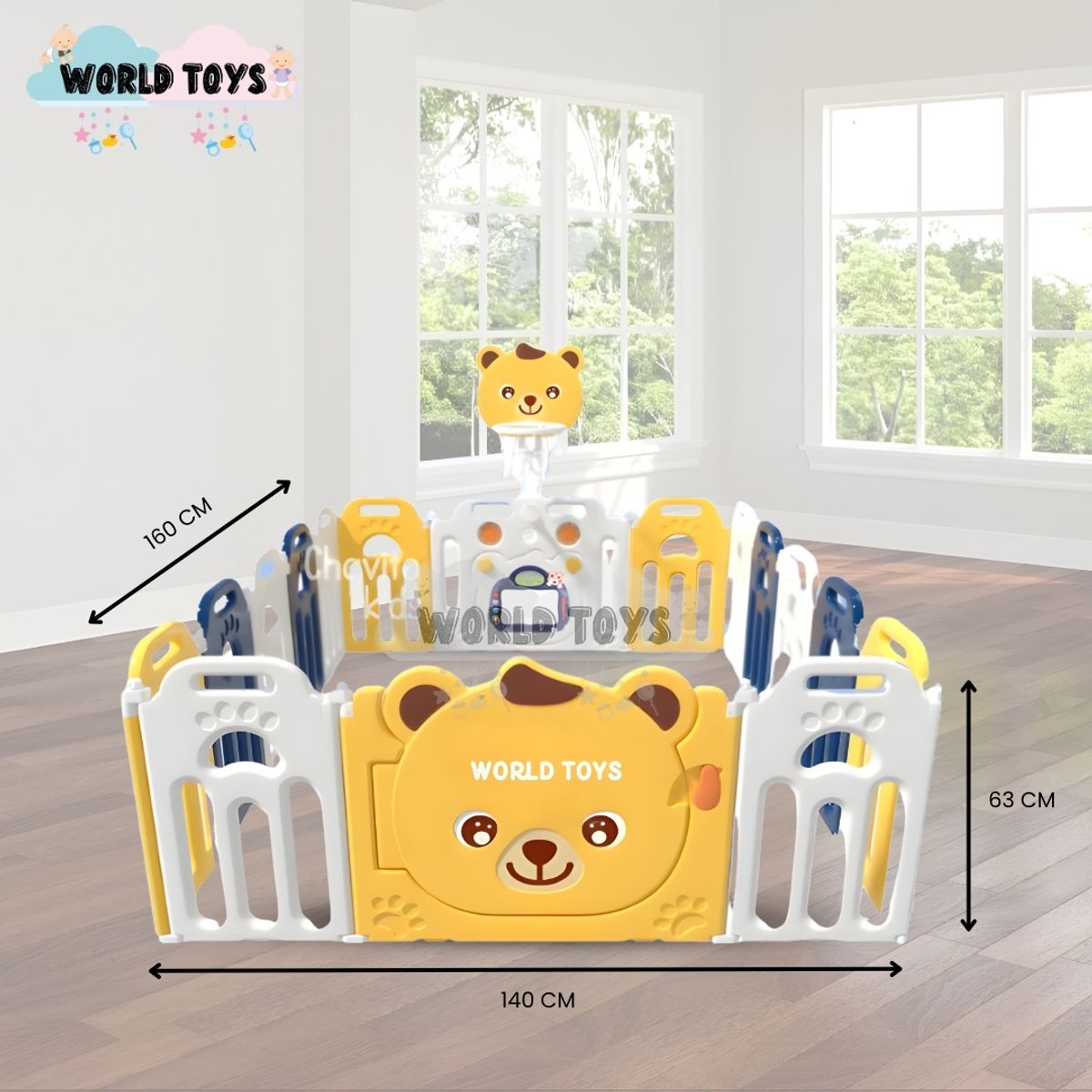BABY - Corral Interactivo con Alfombra Plegable «TEDDY» Yellow