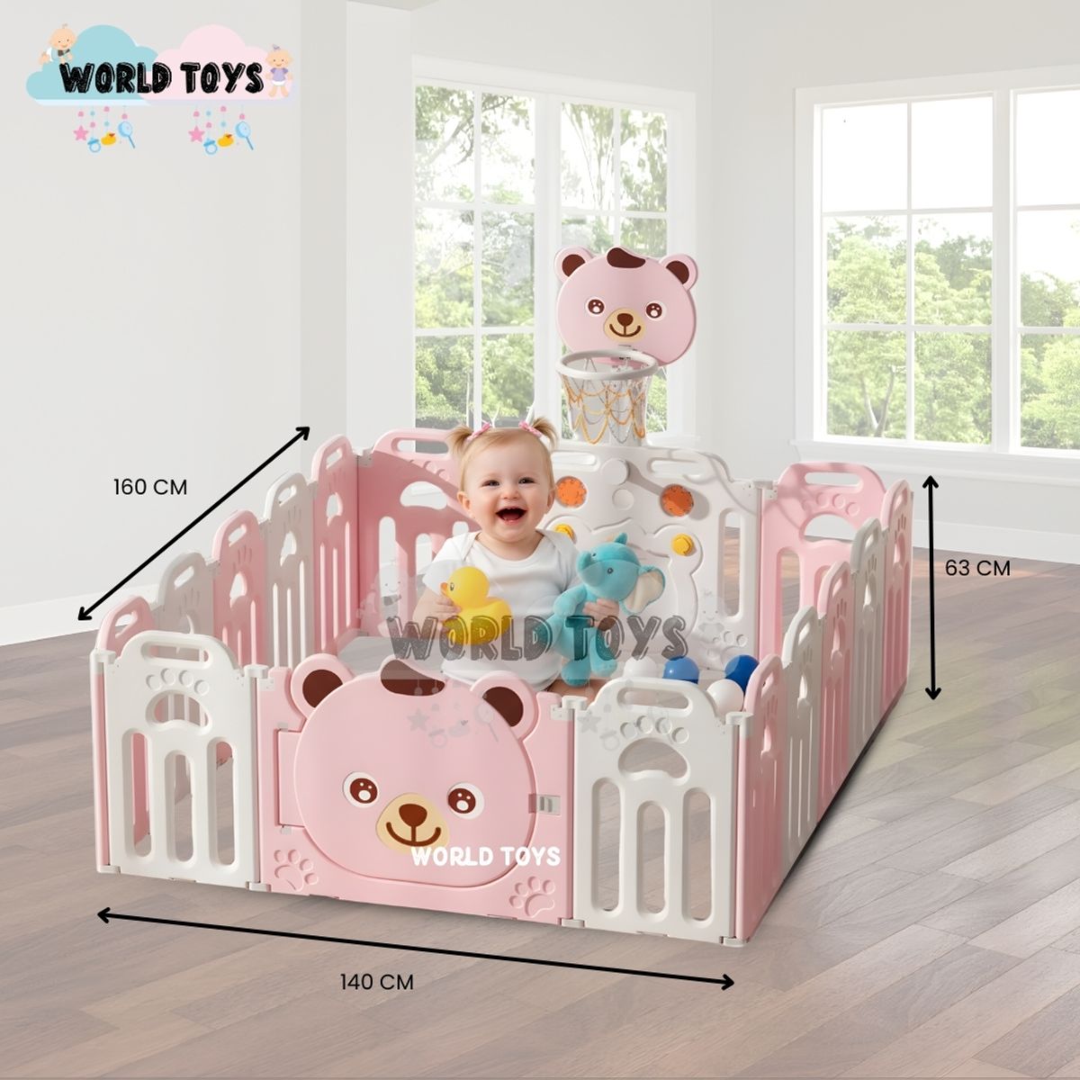 BABY - Corral Interactivo con Alfombra Plegable «TEDDY» Pink