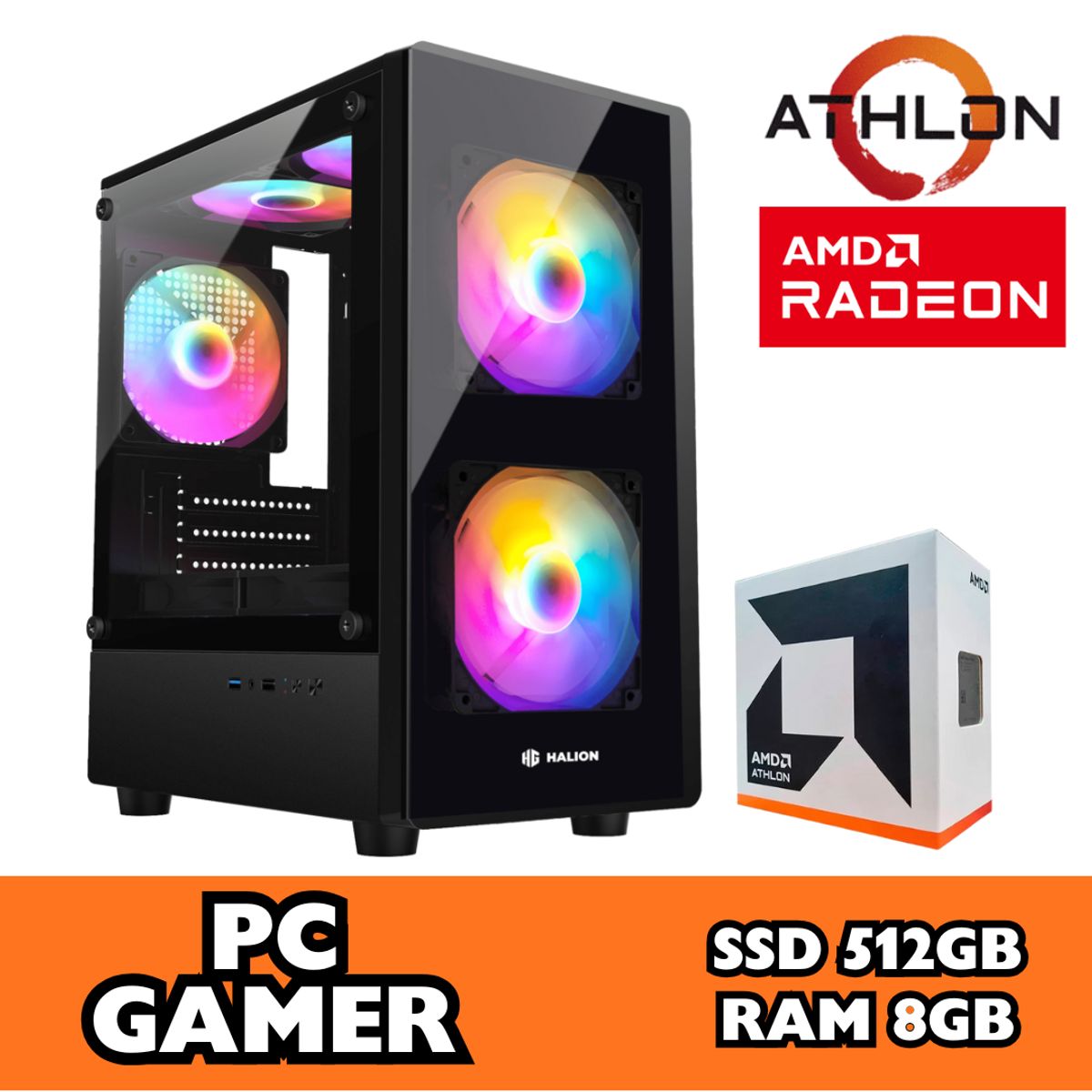 AMD - COMPUTADORA PC GAMER RGB AMD ATHLON 3000G SSD 500GB RAM 8GB