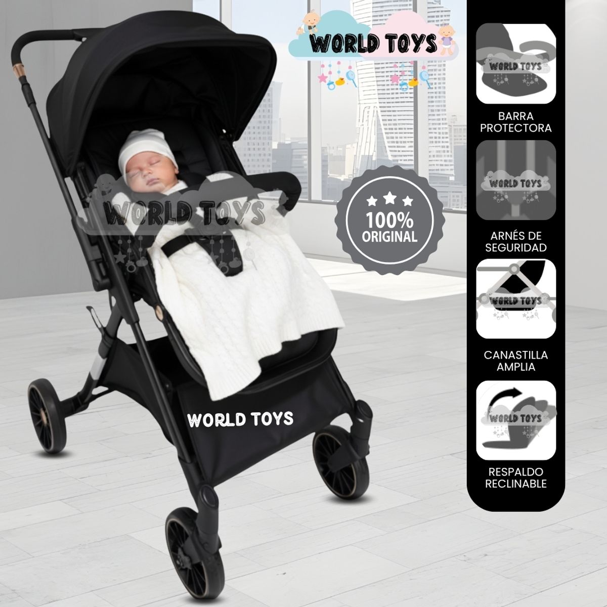 BABY - Coche Maleta de Lujo «CRONOS» Mango Reversible Black