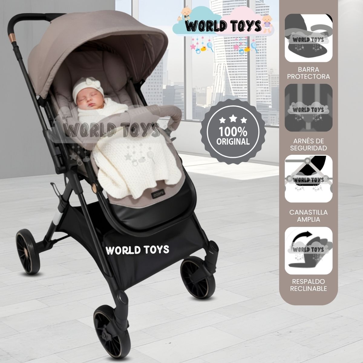 BABY - Coche Maleta de Lujo «CRONOS» Mango Reversible Coffee