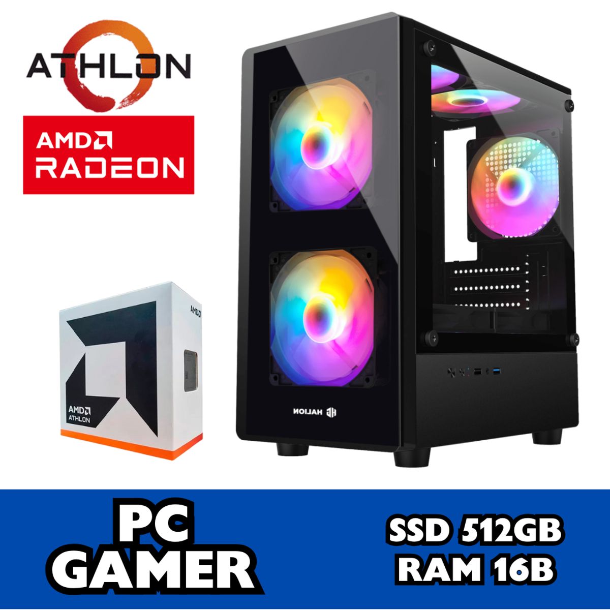 AMD - COMPUTADORA PC GAMER RGB AMD ATHLON 3000G SSD 500GB RAM 16GB