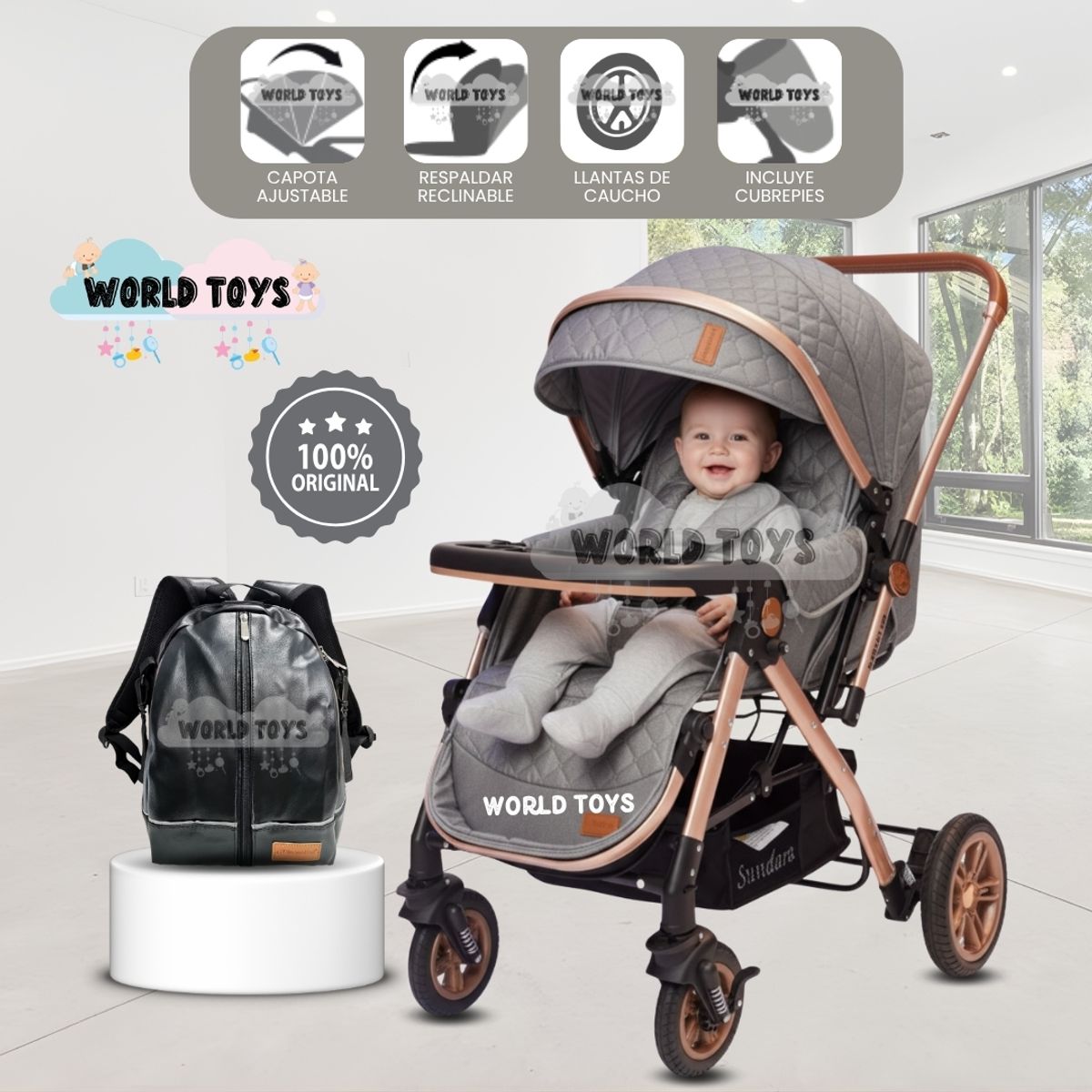 BABY - Coche Cuna De Lujo «SUNDARA PREMIUM» con Mochila Gray