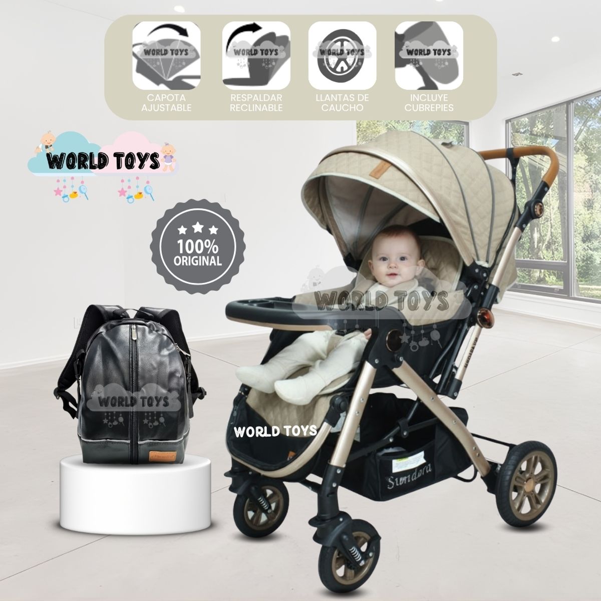 BABY - Coche Cuna De Lujo «SUNDARA PREMIUM» con Mochila Beige