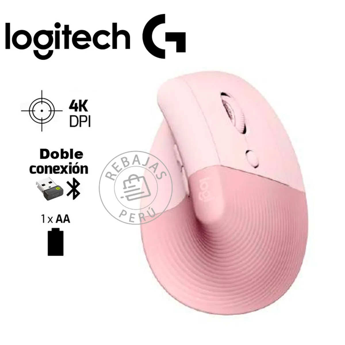 LOGITECH - Mouse Logitech Lift Vertical Ergonómico Inalámbrico Bluetooth Rose