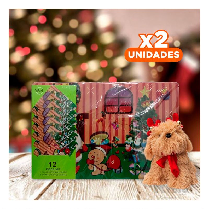 GENERICO - Pack2 Pack Decorativo para Mesa con Papa Noel Reno y Arbol de Navidad Multicol Y+Regalo Sticker