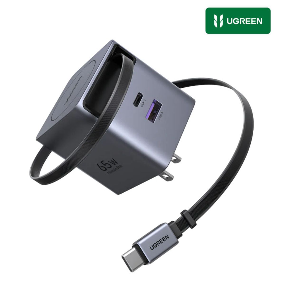 UGREEN - UGREEN Cargador USB-C 65W GaN PD30 Retractil Para iPhone Macbook iPad Galaxy