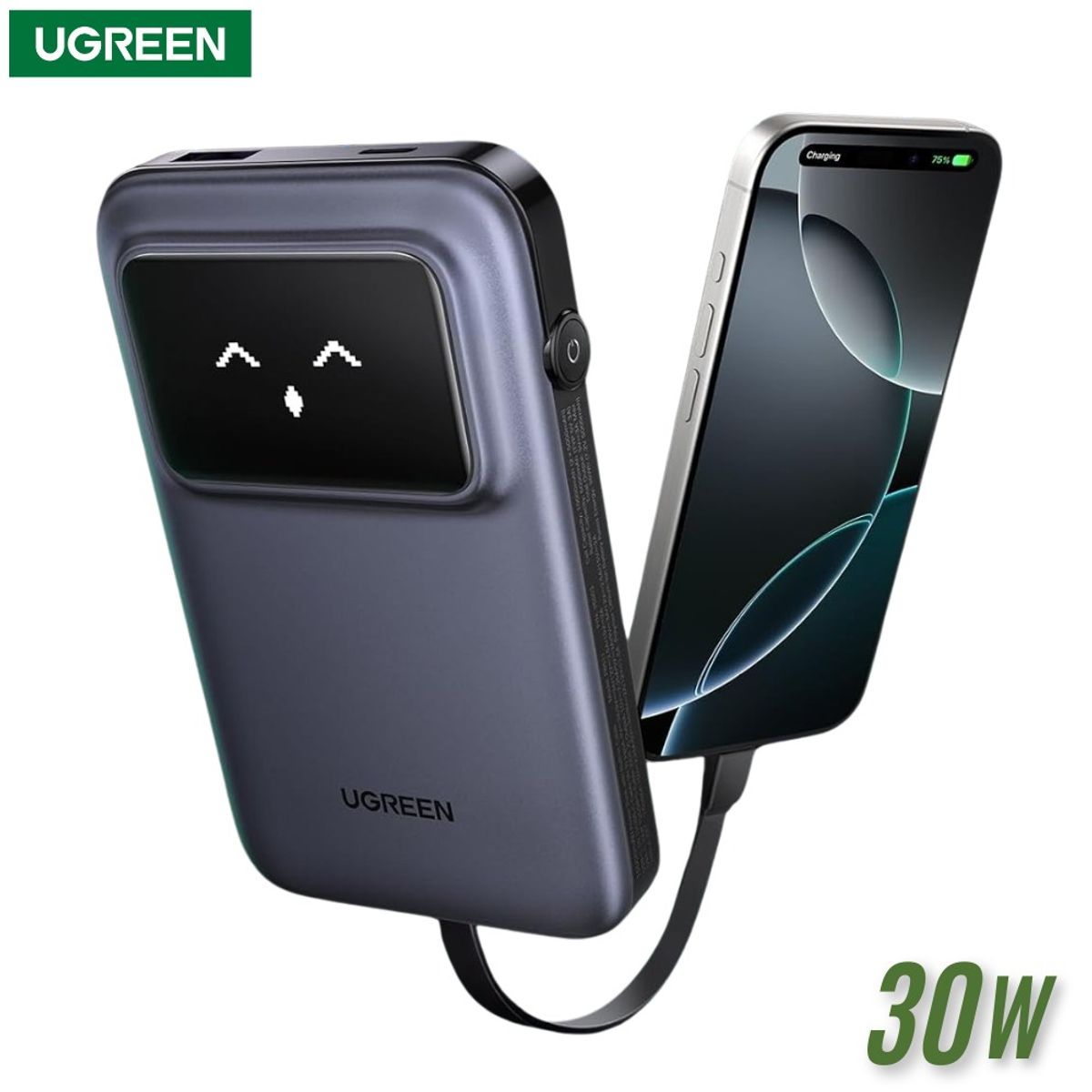 UGREEN - UGREEN Uno Power Bank 10000 mAh 30 W con Cable USB-C Integrada