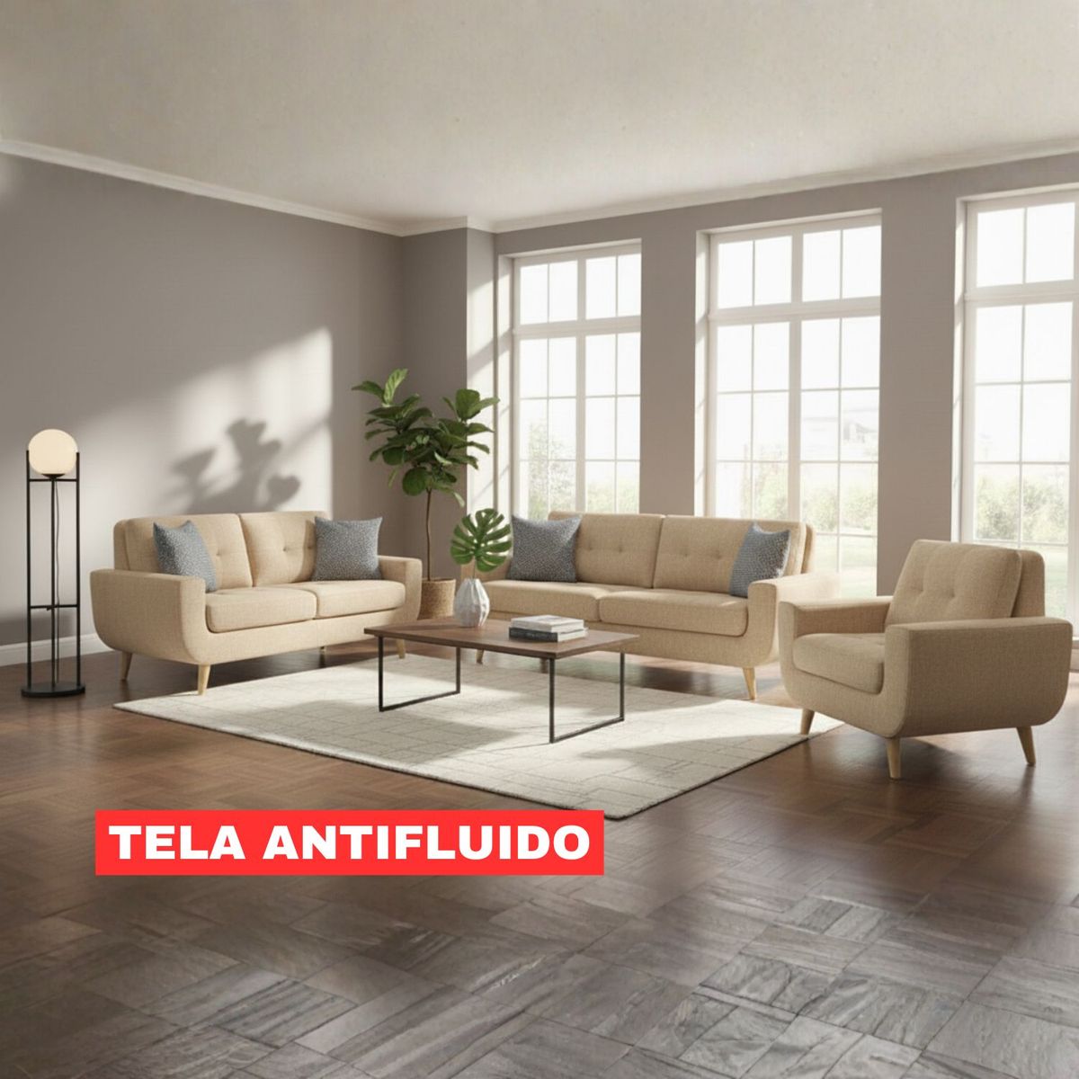 GENERICO - Juego de Sala Palermo 3-2-1 en Tela Chenille Antifluido-