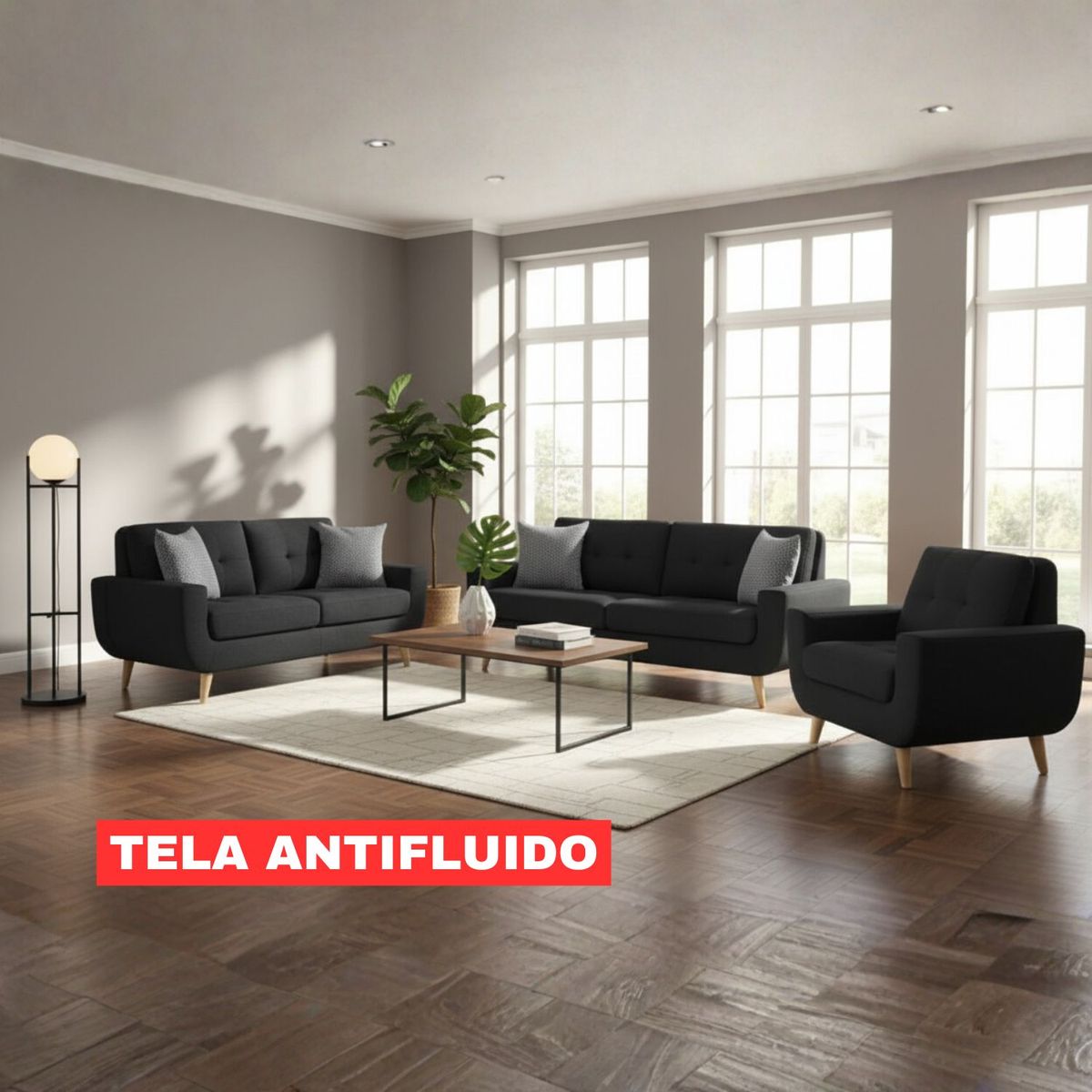 GENERICO - Juego de Sala Palermo 3-2-1 en Tela Chenille Antifluido-