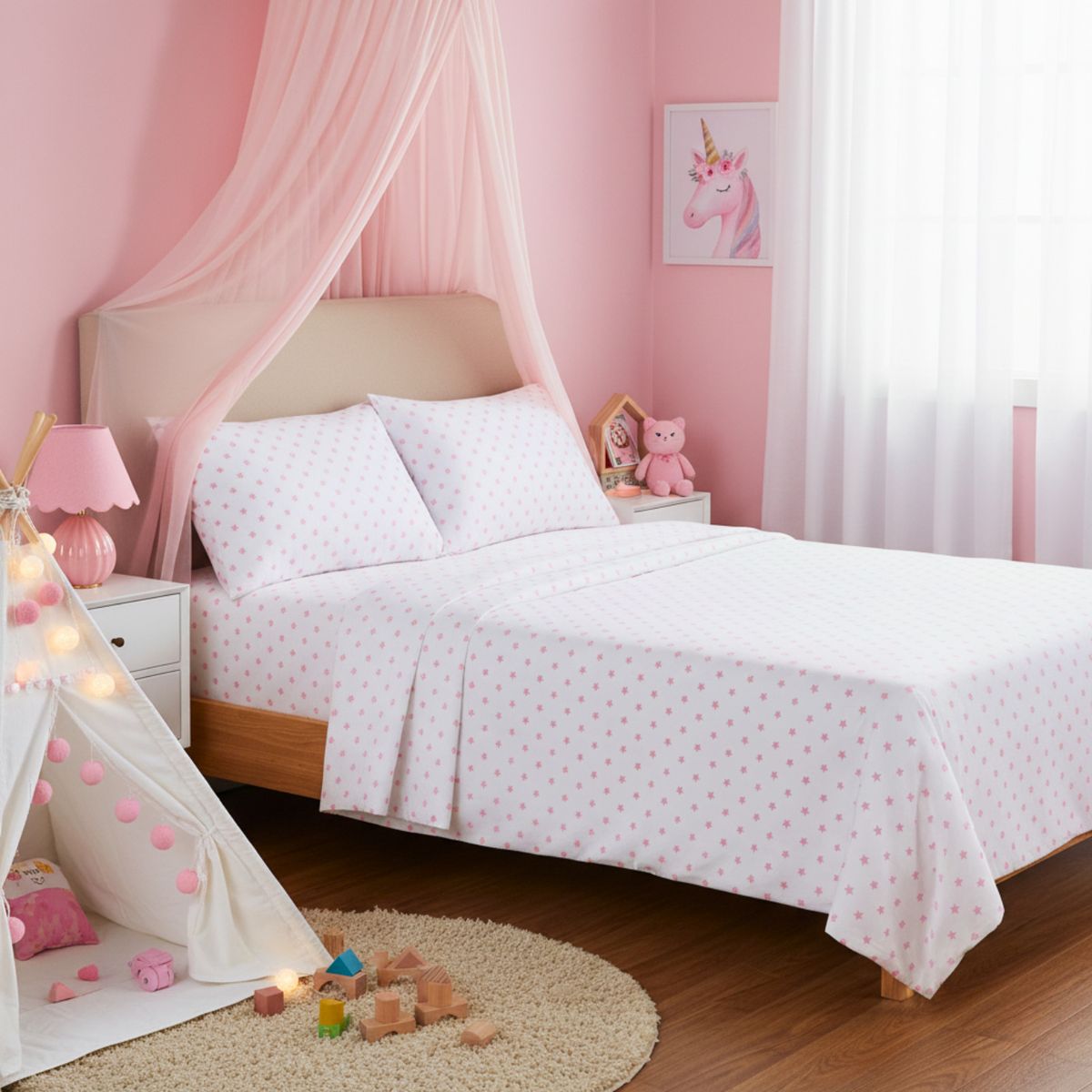 GENERICO - JUEGO DE SÁBANAS ALGODÓN PERU PIMA WHITE STAR COLOR