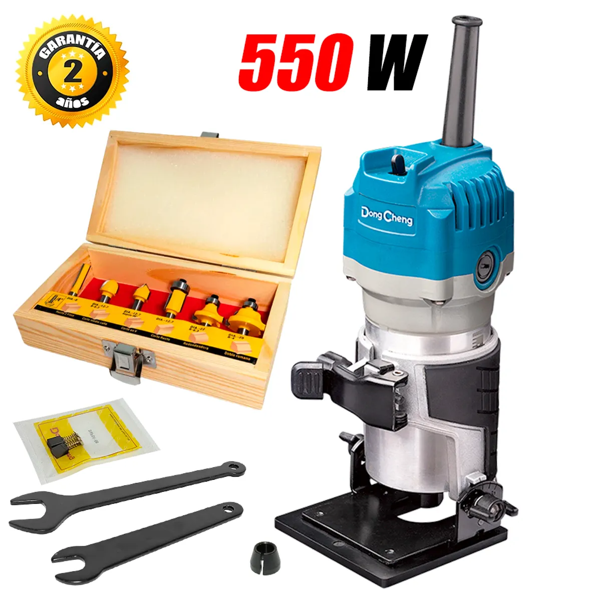 DONGCHENG - Ruteadora Fresadora Tupi de Mano 1/4″ Dongcheng DMP04-6B 550W Base Inclinada + 6 Fresas