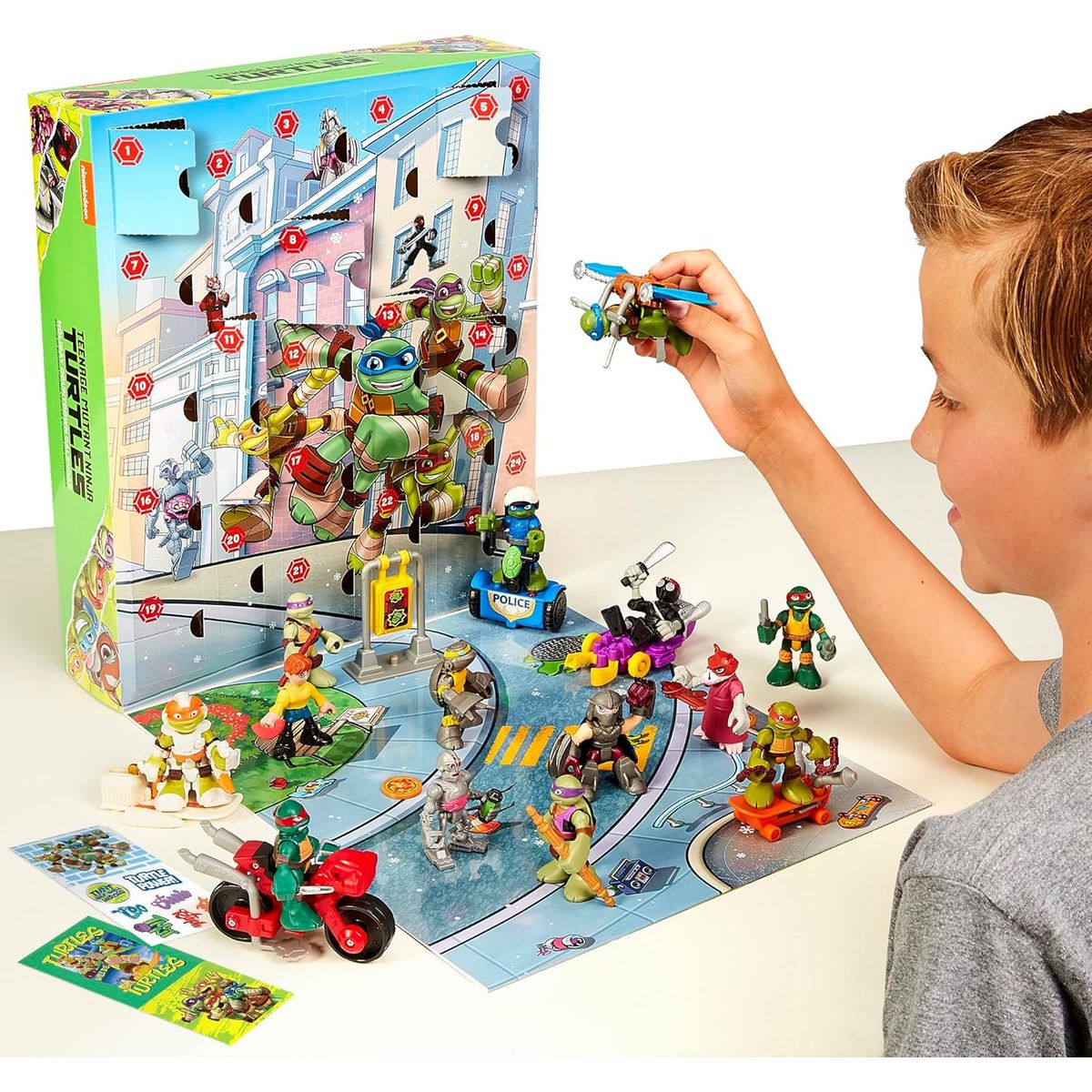 PLAYMATES TOYS - Calendario Adviento TMNT – Tortugas Ninja Mutantes (14 Figuras + 6 Vehículos + Accesorios)