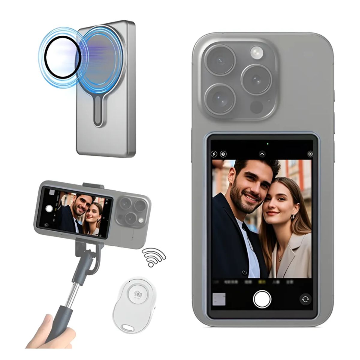 GENERICO - Pantalla Selfie Magnética para iPhone y Android con Control Bluetooth y Brillo Ajustable