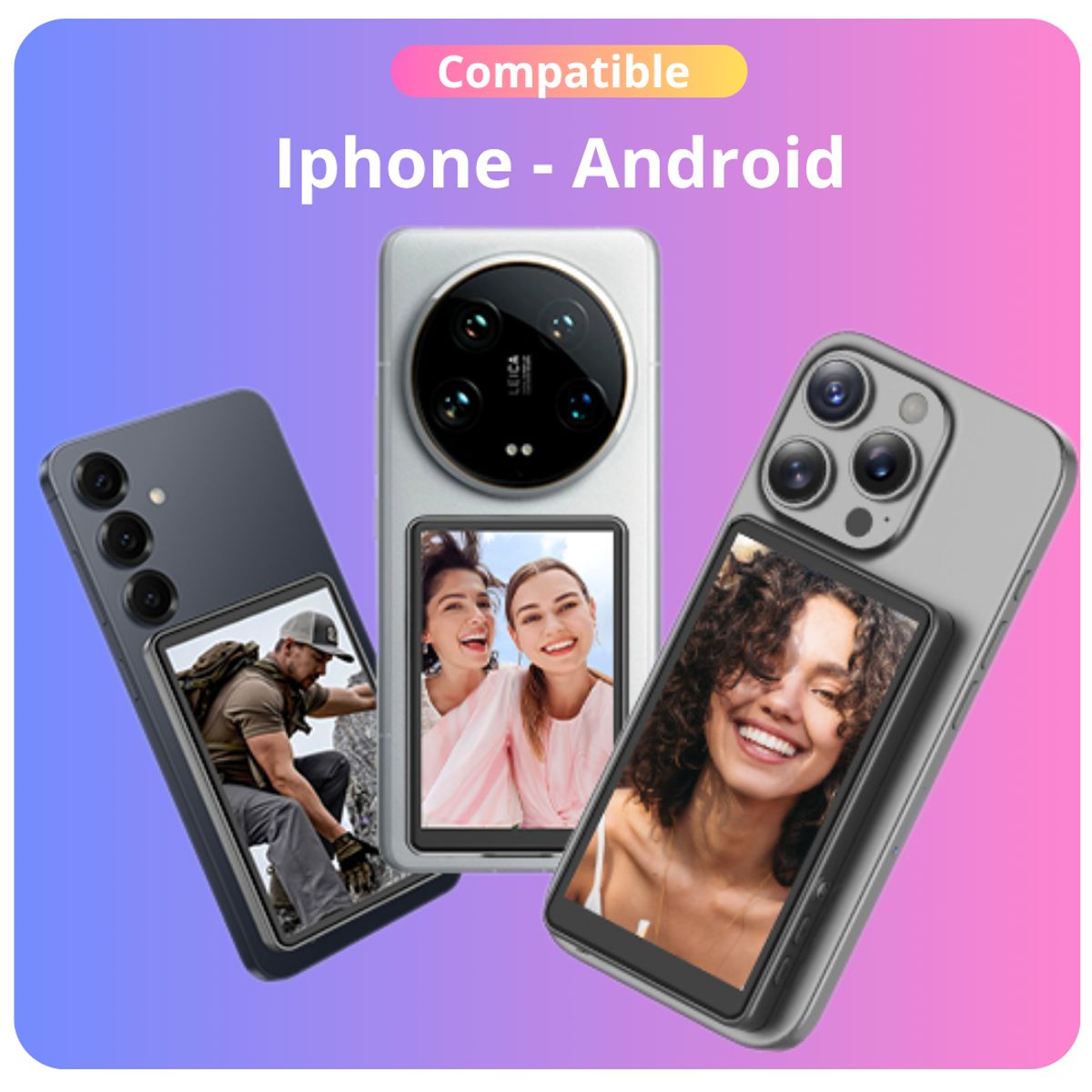 GENERICO - Pantalla Selfie Magnética para iPhone y Android con Control Bluetooth y Brillo Ajustable