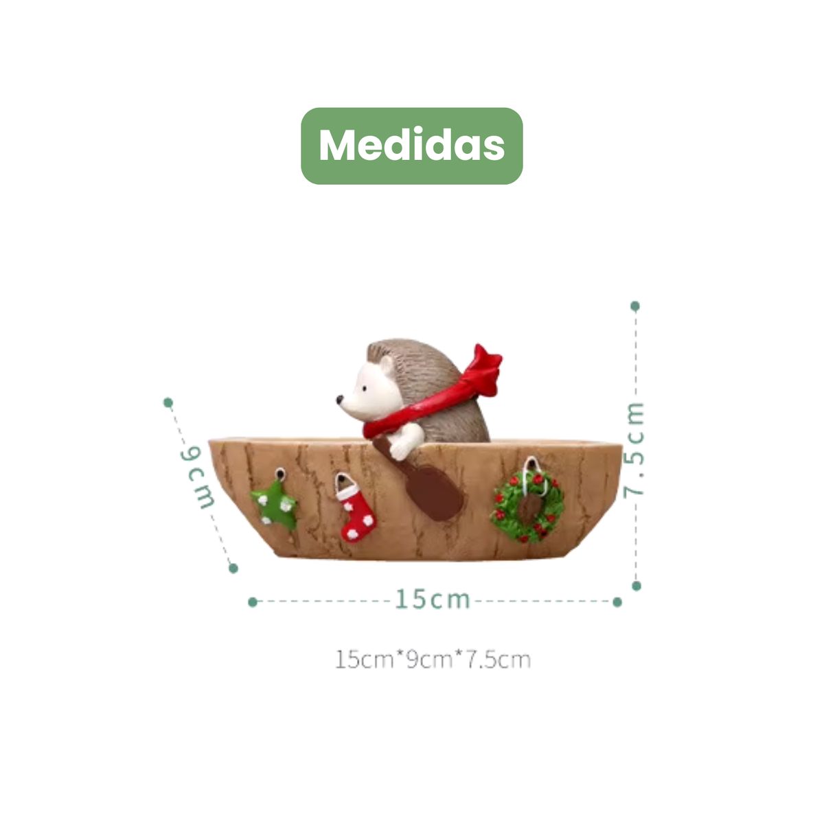 GENERICO - Maceta de Navidad Erizo en Canoa de Resina