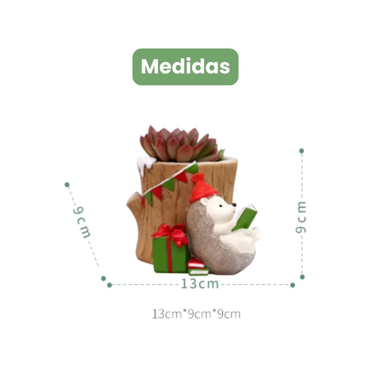 GENERICO - Maceta de Navidad de Resina Erizo Leyendo