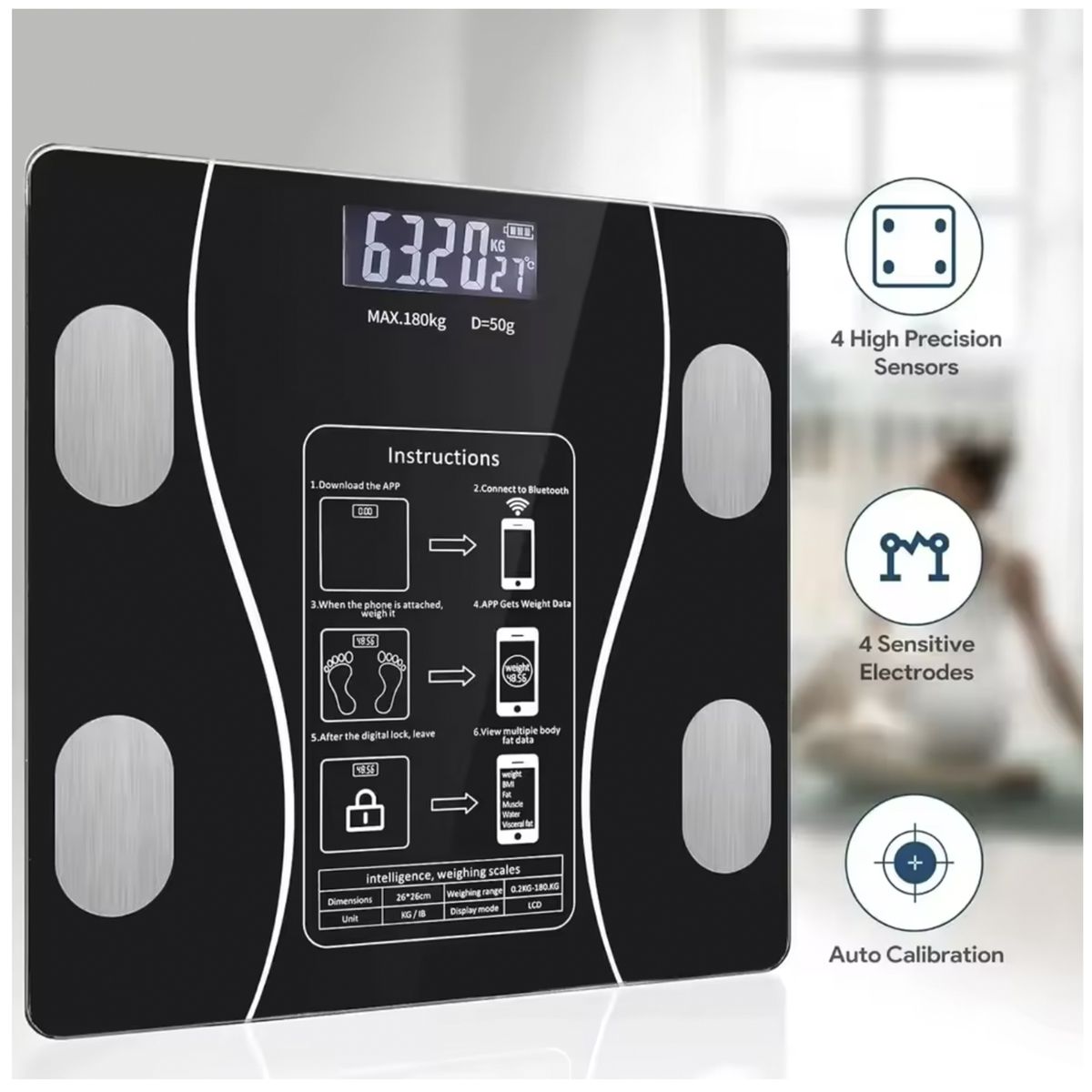 GENERICO - Balanza Báscula Digital Inteligente con Bluetooth  Controla Tu Peso y Salud Desde Tu Celular - Negro