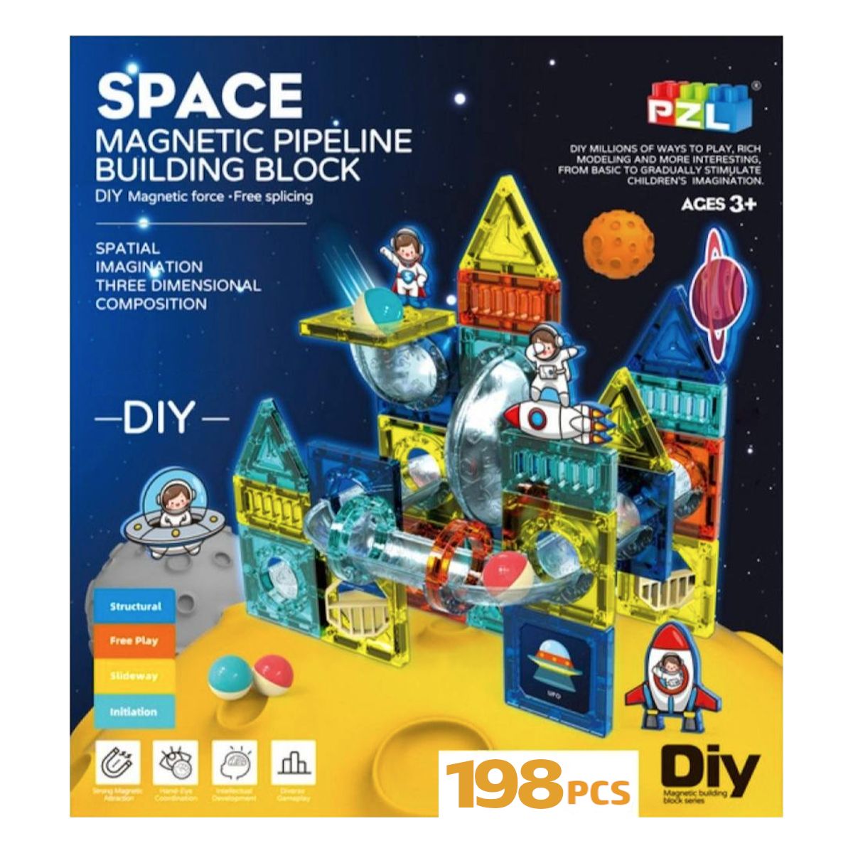 STM - Bloques magnéticos didácticos STEM PZL ESPACIAL 99pz DÚO PACK 198 piezas