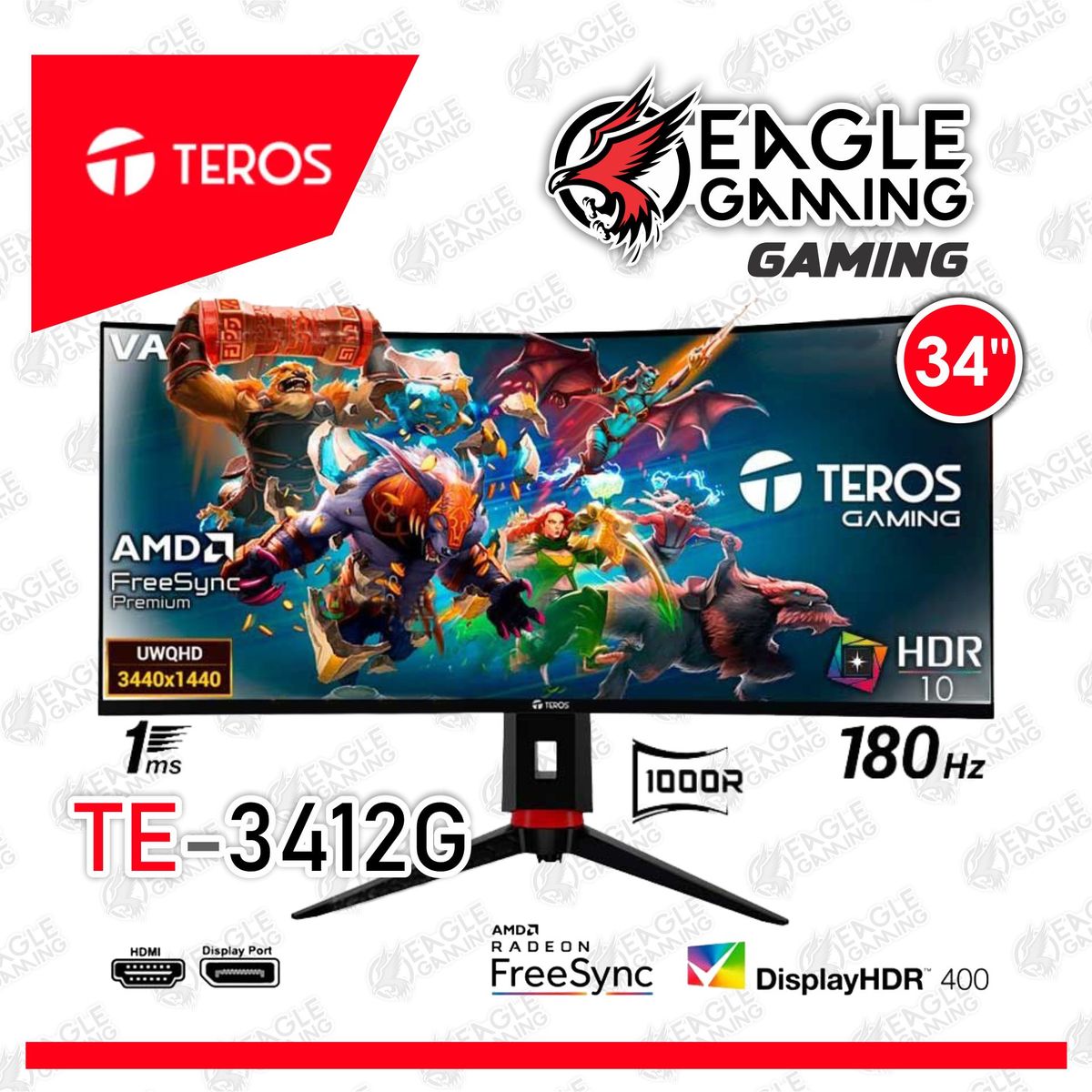 TEROS GAMING - Monitor ULTRAWIDE Curvo Teros 34 Freesync 180hz 3440x1440 4m Hdr400