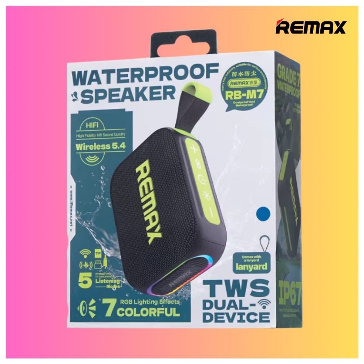 REMAX - Parlante Portátil Inalámbrico 10W Resistente al Agua y Polvo REMAX RB-M7