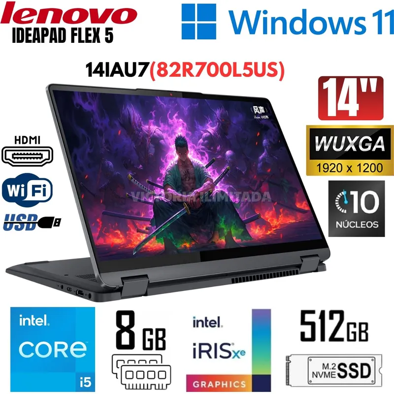 LENOVO - Laptop Lenovo IdeaPad Flex 5 (2 en 1) Intel Core i5-1235U 8GB RAM 512GB SSD 14" WUXGA - 82R700L5US