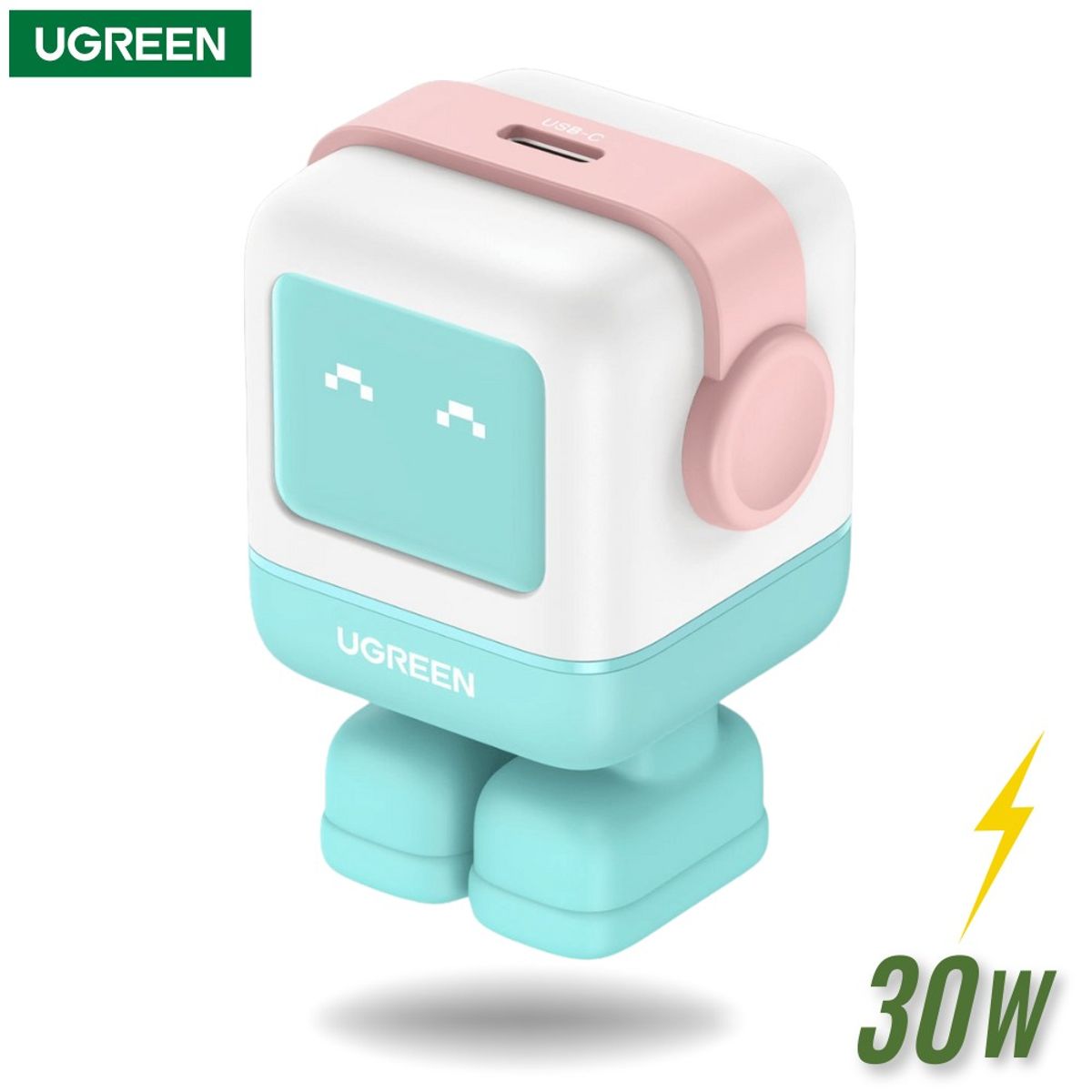 UGREEN - Cargador Ugreen Robot 30W GaN Fast Charger Carga Rápida Pink Blue